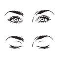 Isolated black and white beautiful female eyes set vector illustration