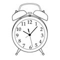 Isolated Black and White Cartoon Alarm Clock. Royalty Free Stock Photo