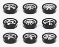 Isolated black and white color alloy wheels logo collection, car elements logotype set vector illustration. Royalty Free Stock Photo