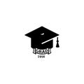 Isolated black and white color bachelor hat with word grad logo, students graduation uniform logotype, education element Royalty Free Stock Photo