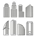 Isolated black and white color skyscrapers in lineart style icons collection, elements of urban architectural buildings Royalty Free Stock Photo