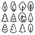 Isolated black and white color trees illustrations. Lineart style vector forest icon and logo set. Park and garden flat Royalty Free Stock Photo