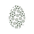 Isolated Black and White Oval Easter Egg Shape with Ornamental Floral Pattern, Template for Easter Designs on White Background