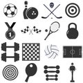 Isolated black and white sports object icons. Icons sports items.