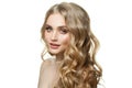Isolated blonde woman with long perfect hair and clear skin on white background Royalty Free Stock Photo