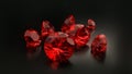 Isolated red rubies on black background, 3d render