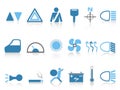 Blue car dashboard icons set