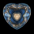 Isolated blue and gold fractal heart Royalty Free Stock Photo