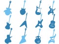 Blue guitar icons set