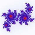 Isolated blue orange fractal ornaments in white background. Red corner of frame. Royalty Free Stock Photo