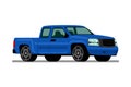 Isolated blue pickup truck, diesel engine vehicle on white background.