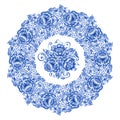 Isolated blue round floral gzhel decoration