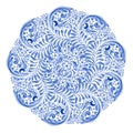 Isolated blue round floral gzhel decoration