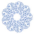 Isolated blue round floral gzhel decoration