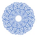 Isolated blue round floral gzhel decoration