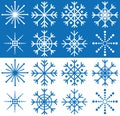 8 isolated blue simple winter snoflakes, vector illustration