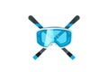 Isolated blue snow goggles and skis crossed Royalty Free Stock Photo