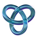 Isolated blue trefoil loop knot 3D render on white background