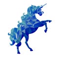 Isolated blue unicorn in low poly style on a white background