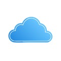 Isolated blue vector cloud icon with white outline. Weather app, cloud computing technology, cloud data storage symbol Royalty Free Stock Photo