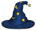 Isolated Blue Wizard Hat with Stars in Cartoon Style, Vector Illustration