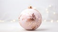 Isolated blush Christmas Ornament on a white Background. Festive Template with Copy Space