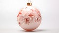 Isolated blush Christmas Ornament on a white Background. Festive Template with Copy Space