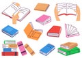 Isolated books and notebooks. Bookstore, book pile and paper for notes. Diary icon, textbook for study. Library, reading