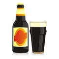 Isolated bottle and glass black beer