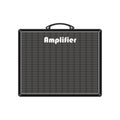 Isolated boutique black modern electric guitar amplifier, equipment for musician flat logo or icon style, print for tee-shirt Royalty Free Stock Photo