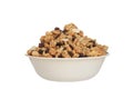 Isolated bowl of granola raisin almond cereal Royalty Free Stock Photo