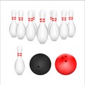 Isolated of Bowling ball and Bowling Pin with white background. vector . illustration. graphic design.