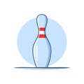 Isolated bowling pin with red stripes resting, ready for strikes in a lane-based game Royalty Free Stock Photo