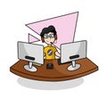Isolated boy gamer character playing on a computer Vector
