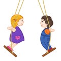 Isolated boy and a girl standing on a swing Royalty Free Stock Photo