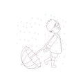 Isolated boy umbrella draw kids rain vector illustarion Royalty Free Stock Photo