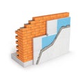 Isolated brick wall thermal insulation concept on white background 3d