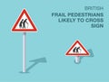 Isolated British frail pedestrians likely to cross sign. Front and top view.