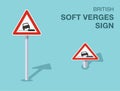 Isolated British soft verges sign. Front and top view.