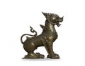 Isolated Bronze Singha with White Background Royalty Free Stock Photo