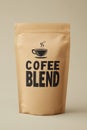 Isolated Brown Coffee Blend Bag Packaging Mockup with Coffee Cup Icon on Light Brown Background Royalty Free Stock Photo