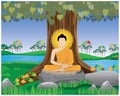 Isolated the Buddha on white background vector designThe Buddha meditated under the Bodhi tree Royalty Free Stock Photo