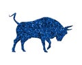 Isolated bull composed of blue glitter background