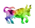 Isolated bull composed of colorful bokeh lights background