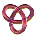 Isolated burgundy trefoil loop knot 3D render on white background