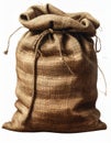 Isolated Burlap Sack Full with Brown Twine on White Background in Studio Lighting Royalty Free Stock Photo