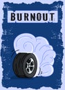 Isolated burnout wheel on a blue background. smoke wheel hand drawn illustration Royalty Free Stock Photo