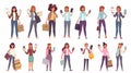 Isolated business women with many hands, holding smartphones, documents, and bags. Modern cartoon of professional Royalty Free Stock Photo