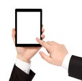 Isolated businessman hand holding tablet with isolated screen