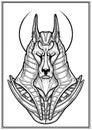 Isolated bust of a dark jackal in a crown and armor. Ancient Egyptian God - Anubis close-up, guardian of the scales on the trial